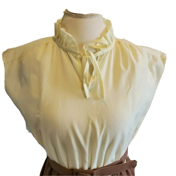 Vintage 70s Sheath Dress Belted‎ Neutral Career - Picture 2 of 12